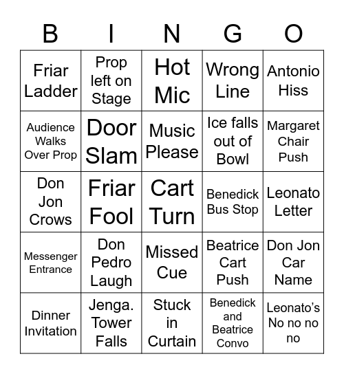 Backstage Bingo For TRT Bingo Card