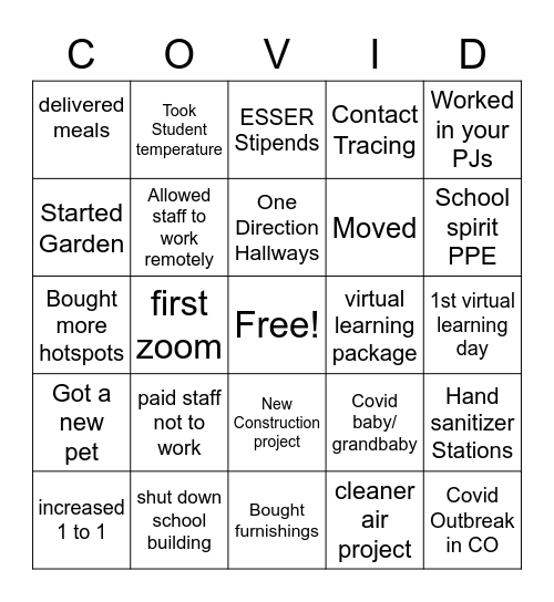 Covid Bingo Card