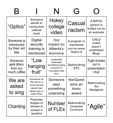 Tea Time Bingo Card