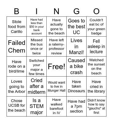 ALL THINGS UCSB Bingo Card