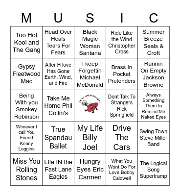 Yacht Rock Bingo Card