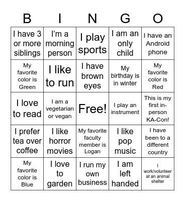 KA-Con 2022 Social Bingo Card