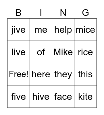 Unit 9 Week 2 Bingo Sight Words & Long i Bingo Card