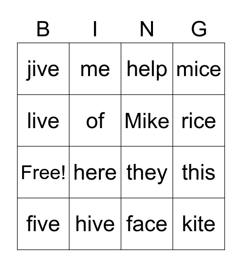 Unit 9 Week 2 Bingo Sight Words & Long i Bingo Card