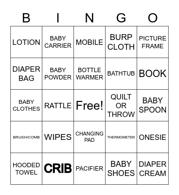 Baby Bingo! Bingo Card