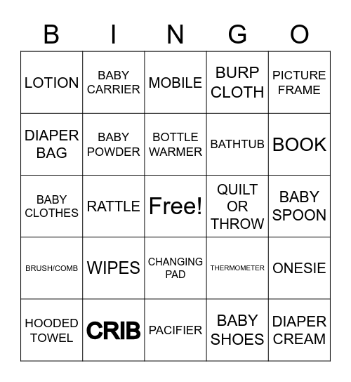 Baby Bingo! Bingo Card
