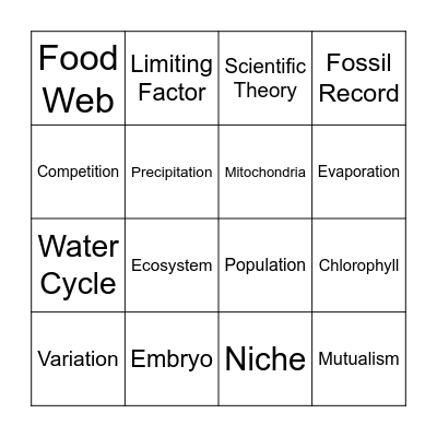 Science EOC Review Bingo Card