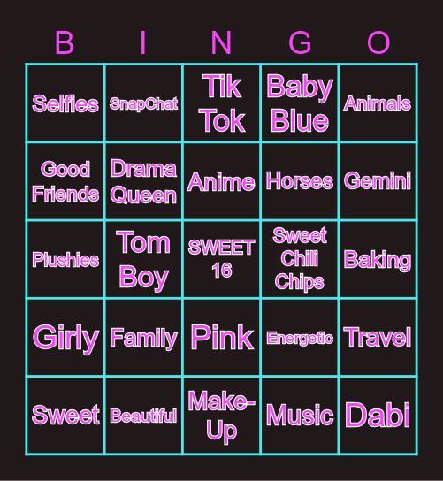 SWEET 16 Bingo Card