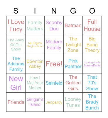 TV Themes Bingo Card