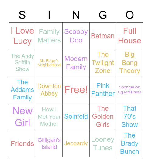 TV Themes Bingo Card