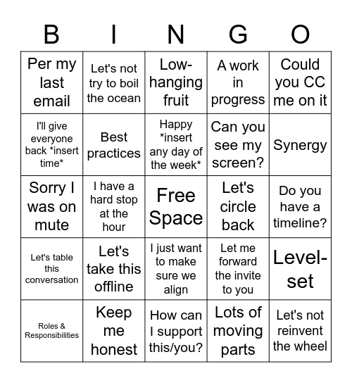 Corporate Bingo Card