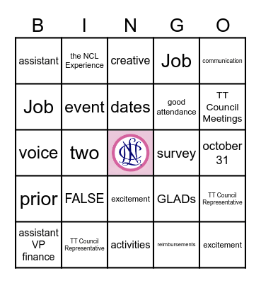 Treasurer Bingo Card