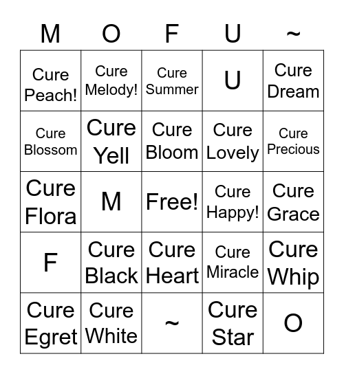 Pretty Cure Bingo Card