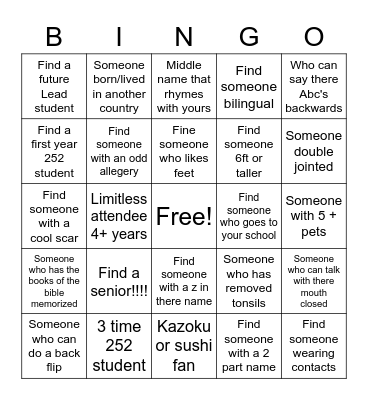 252 Bingo Card