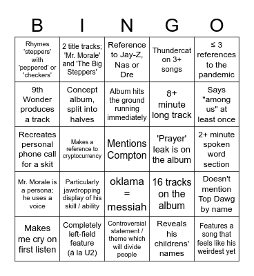 Mr Morale and the Bi(n)g(o) Steppers Bingo Card