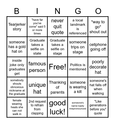 Notre Dame Graduation Fun Bingo Card
