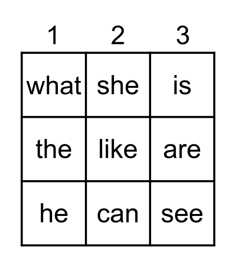 Sight Words 1 Bingo Card