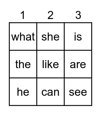 Sight Words 1 Bingo Card