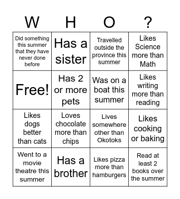 Find Someone Who Bingo Card