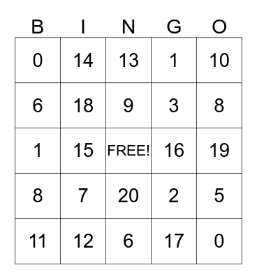 Math Facts Bingo Card