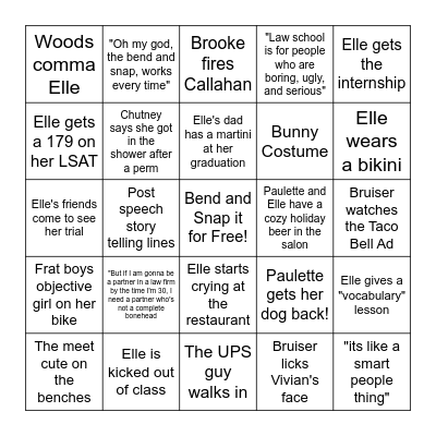 Legally Blonde Bingo Card