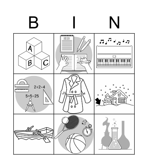 School Subjects Bingo Card