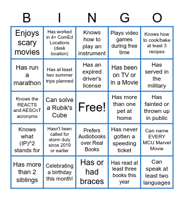 REACTS Team BINGO! Bingo Card