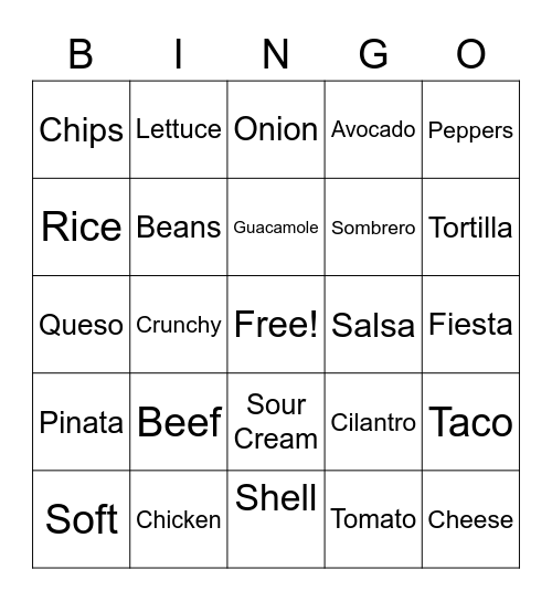 Taco 'Bout Bingo Card