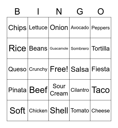 Taco 'Bout Bingo Card