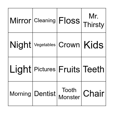 The Dentist Visit Bingo Card
