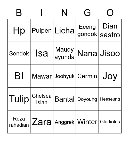 KARINA00TQ Bingo Card