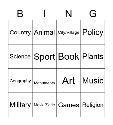 Wikipedia Bingo Card