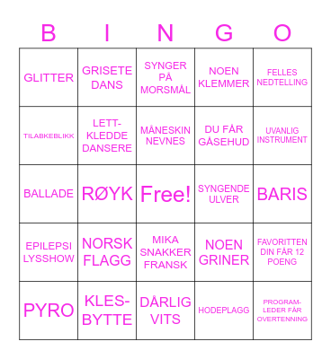 EUROVISION <3 Bingo Card