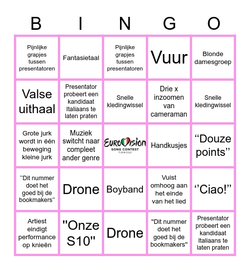 Eurovision Bingo ! Bingo Card