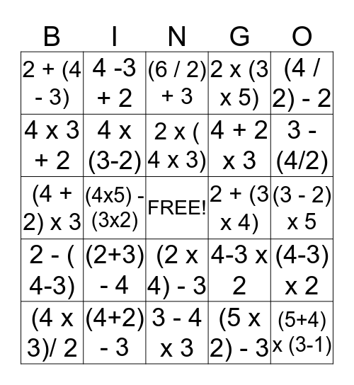 Expressions Bingo Card