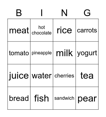 Food Bingo Card