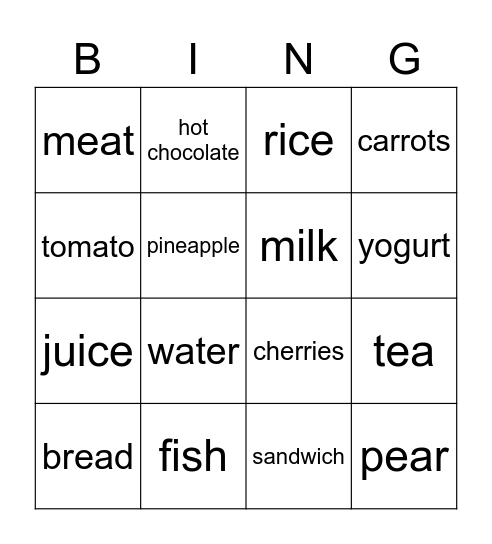 Food Bingo Card