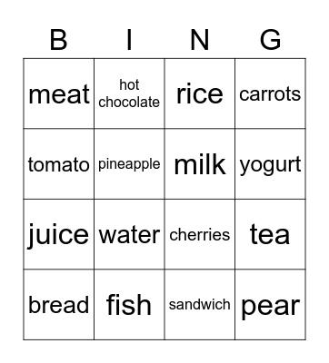 Food Bingo Card