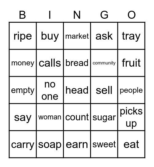 Tom the banana seller Bingo Card