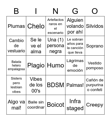 Eurovision 2019 Bingo Card