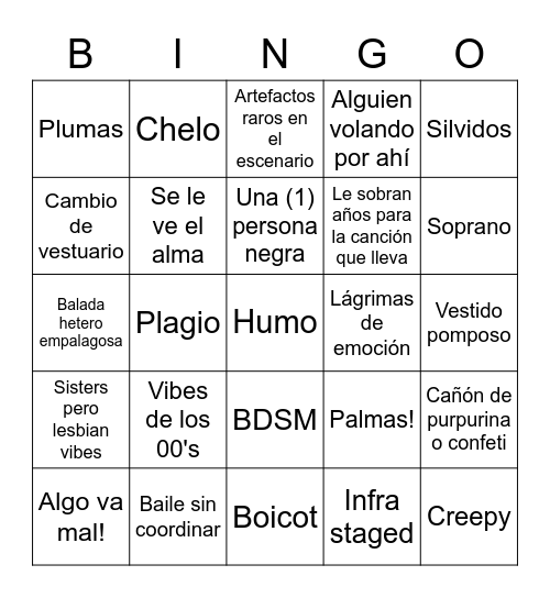 Eurovision 2019 Bingo Card