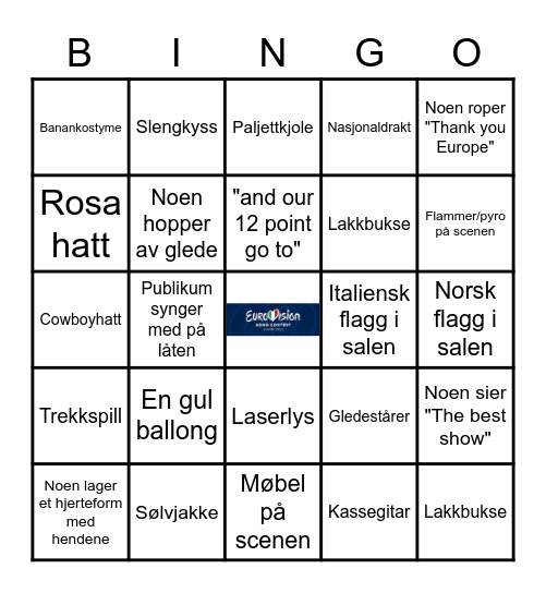EUROVISJON BINGO 2022 Bingo Card