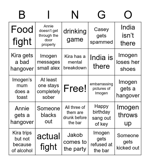 drunk bingo Card
