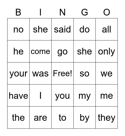 Tricky words 1 Bingo Card