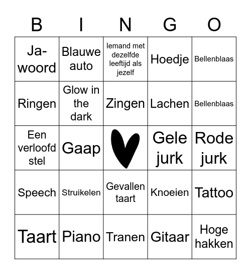 Bruiloft Bingo Card