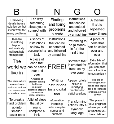 Intro to Computer Science Bingo Card