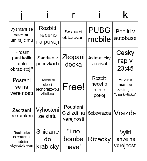 Jirik Pariz 2022 Vitovo bingo Card