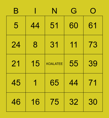 KOALATEE Bingo Card