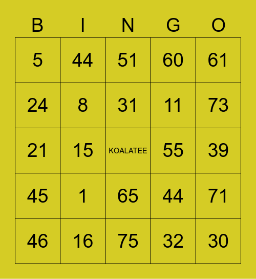 KOALATEE Bingo Card