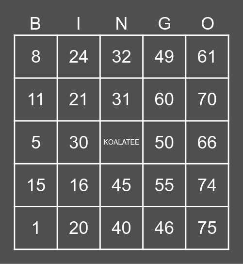 KOALATEE BINGO! Bingo Card